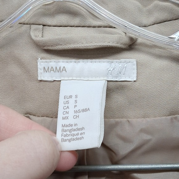 HM MAMA Womens Maternity Trench Coat Khaki Tan Belted Double Breasted Small - Picture 3 of 10